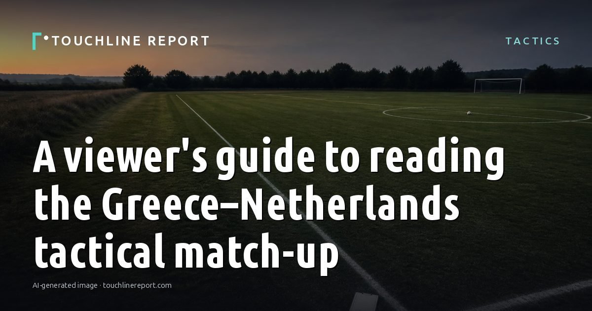 Illustration for the Tactics article “A viewer's guide to reading the Greece–Netherlands tactical match-up”: an AI-generated editorial illustration showing a scene illustrating the subject of the article, with the headline set over it. Illustrative only, not a photograph of a real event.