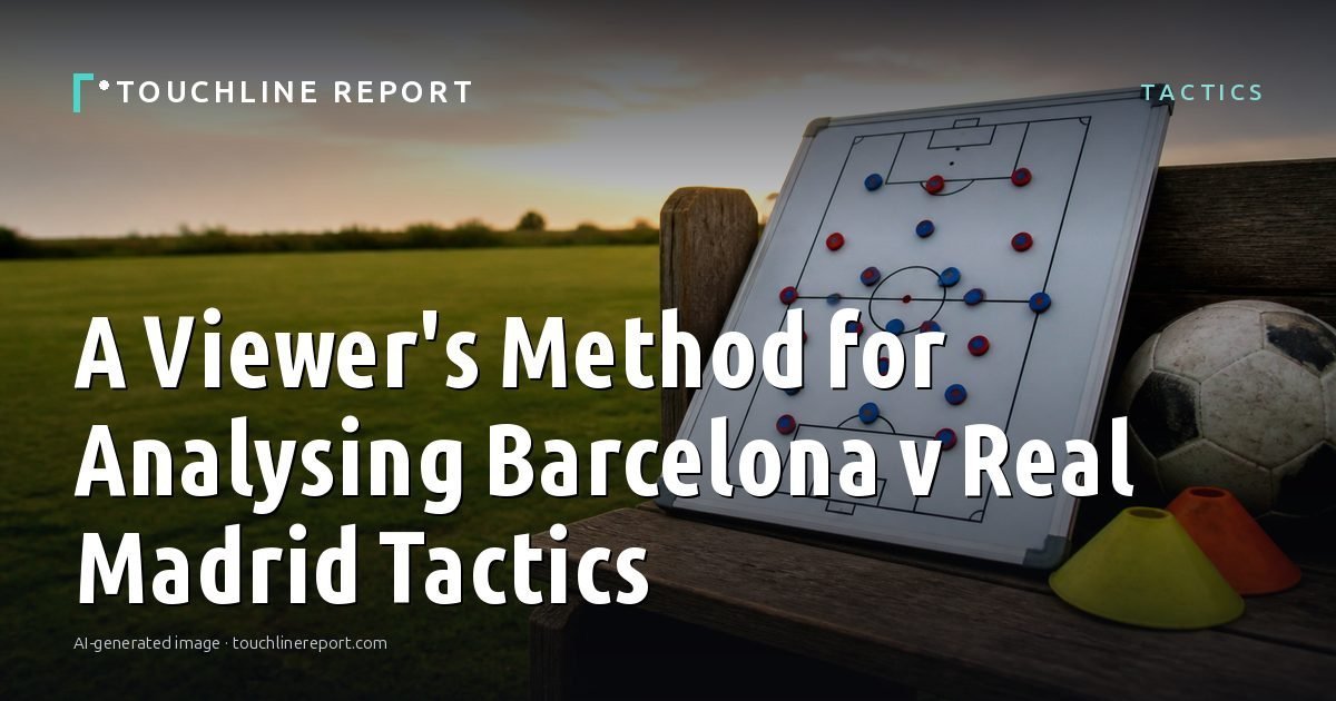 Illustration for the Tactics article “A Viewer's Method for Analysing Barcelona v Real Madrid Tactics”: an AI-generated editorial illustration showing a scene illustrating the subject of the article, with the headline set over it. Illustrative only, not a photograph of a real event.