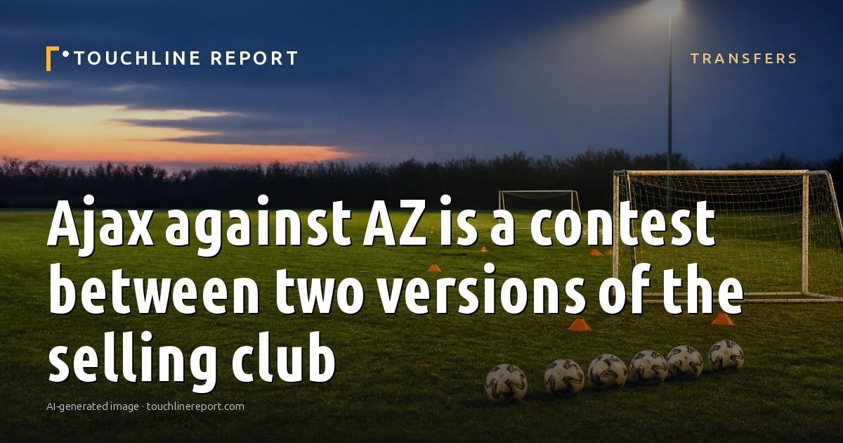 Illustration for the Transfers article “Ajax against AZ is a contest between two versions of the selling club”: an AI-generated editorial illustration showing a scene illustrating the subject of the article, with the headline set over it. Illustrative only, not a photograph of a real event.