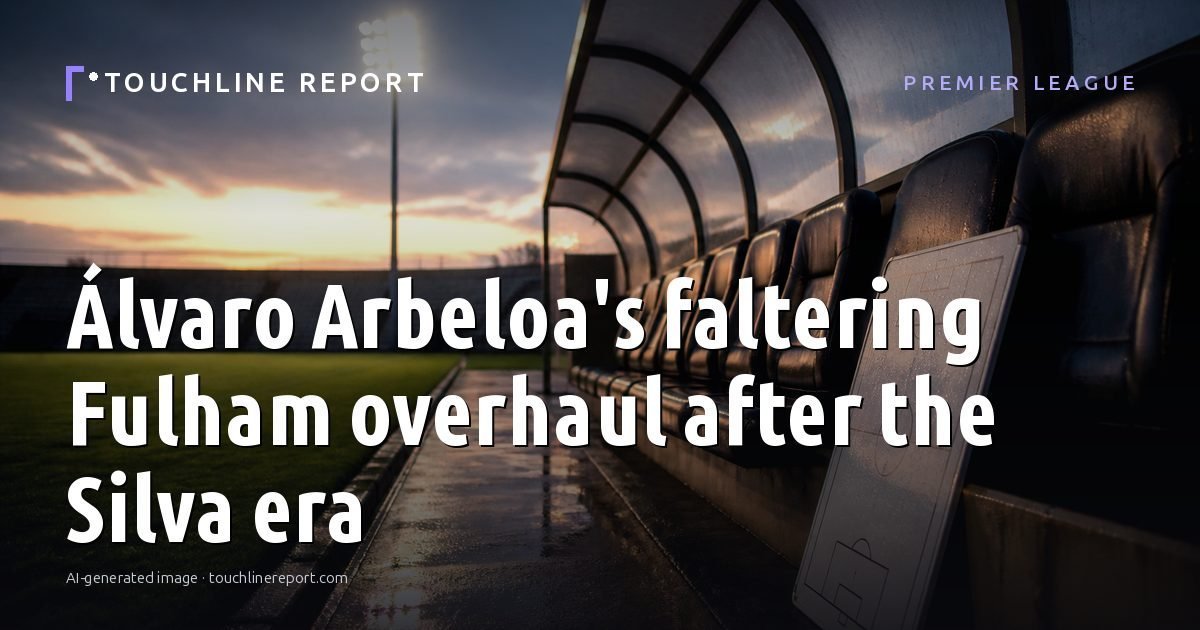 Illustration for the Premier League article “Álvaro Arbeloa's faltering Fulham overhaul after the Silva era”: an AI-generated editorial illustration showing a scene illustrating the subject of the article, with the headline set over it. Illustrative only, not a photograph of a real event.