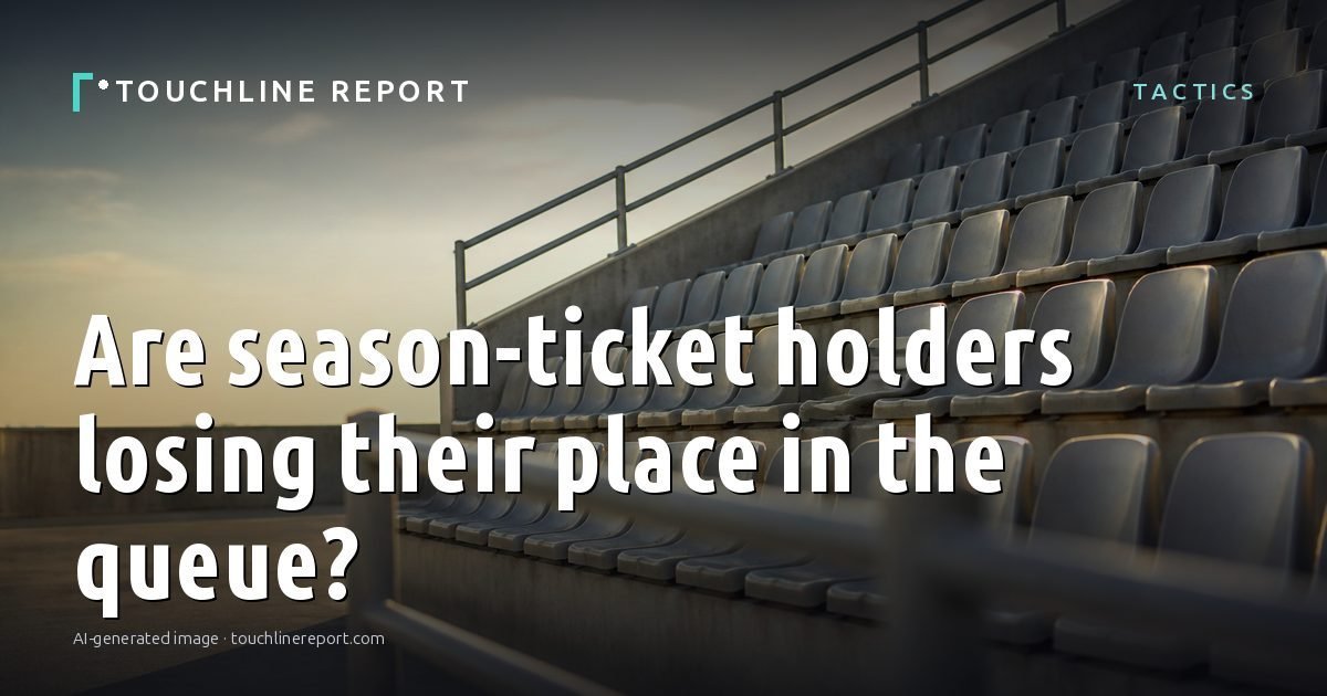 Illustration for the Tactics article “Are season-ticket holders losing their place in the queue?”: an AI-generated editorial illustration showing a scene illustrating the subject of the article, with the headline set over it. Illustrative only, not a photograph of a real event.