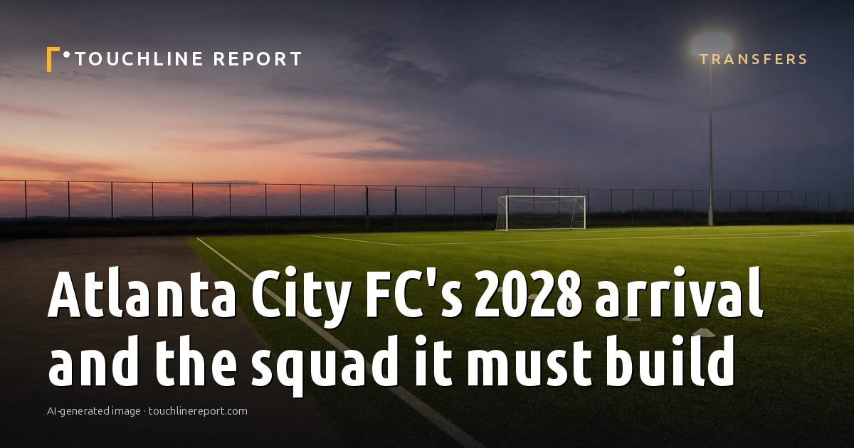 Illustration for the Transfers article “Atlanta City FC's 2028 arrival and the squad it must build”: an AI-generated editorial illustration showing a scene illustrating the subject of the article, with the headline set over it. Illustrative only, not a photograph of a real event.