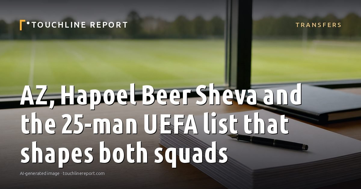Illustration for the Transfers article “AZ, Hapoel Beer Sheva and the 25-man UEFA list that shapes both squads”: an AI-generated editorial illustration showing a scene illustrating the subject of the article, with the headline set over it. Illustrative only, not a photograph of a real event.