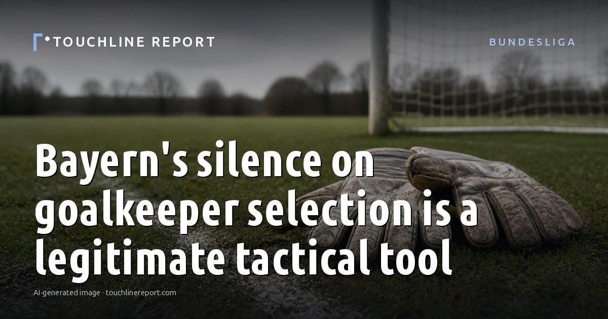 Illustration for the Bundesliga article “Bayern's silence on goalkeeper selection is a legitimate tactical tool”: an AI-generated editorial illustration showing a scene illustrating the subject of the article, with the headline set over it. Illustrative only, not a photograph of a real event.