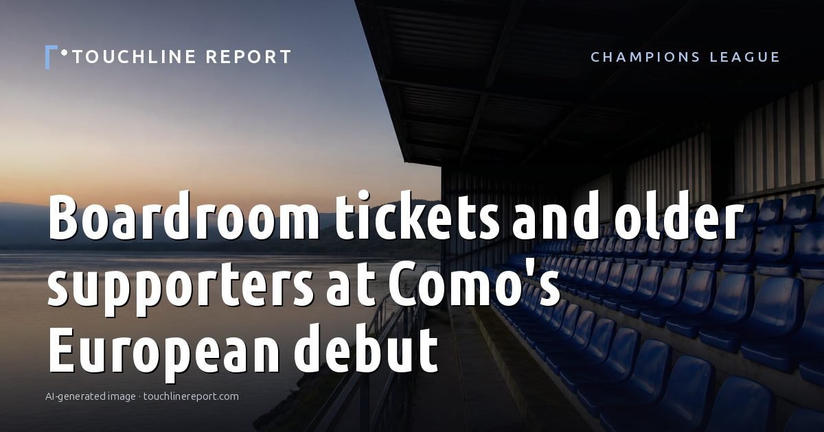 Illustration for the Champions League article “Boardroom tickets and older supporters at Como's European debut”: an AI-generated editorial illustration showing a scene illustrating the subject of the article, with the headline set over it. Illustrative only, not a photograph of a real event.