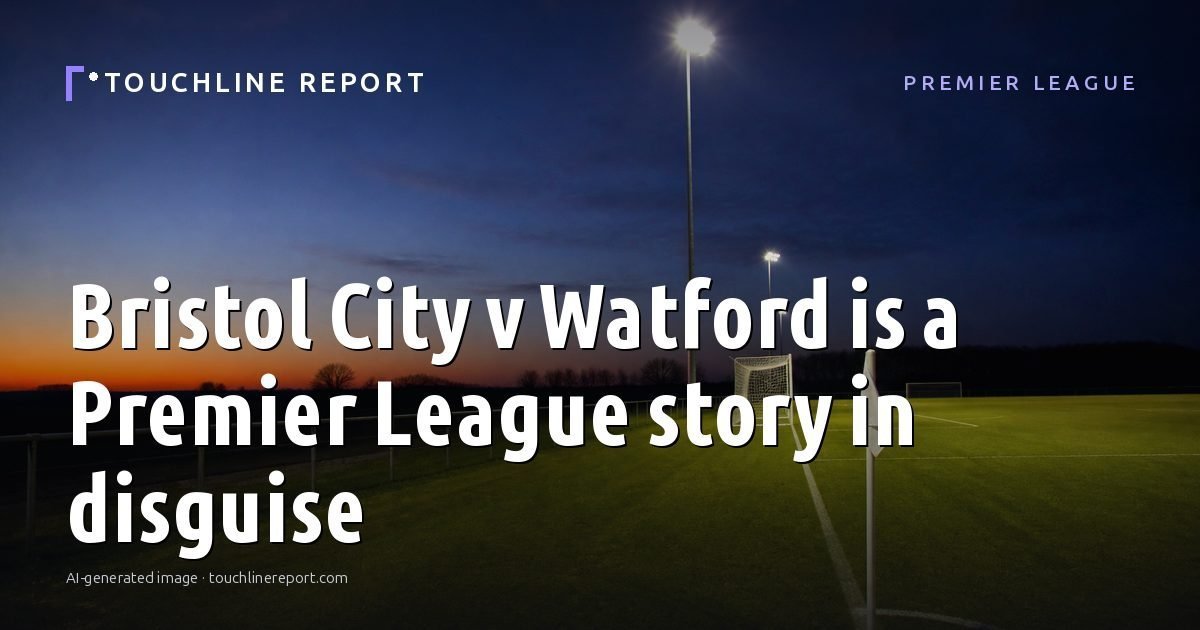 Illustration for the Premier League article “Bristol City v Watford is a Premier League story in disguise”: an AI-generated editorial illustration showing a scene illustrating the subject of the article, with the headline set over it. Illustrative only, not a photograph of a real event.