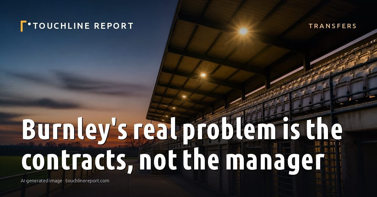 Illustration for the Transfers article “Burnley's real problem is the contracts, not the manager”: an AI-generated editorial illustration showing a scene illustrating the subject of the article, with the headline set over it. Illustrative only, not a photograph of a real event.