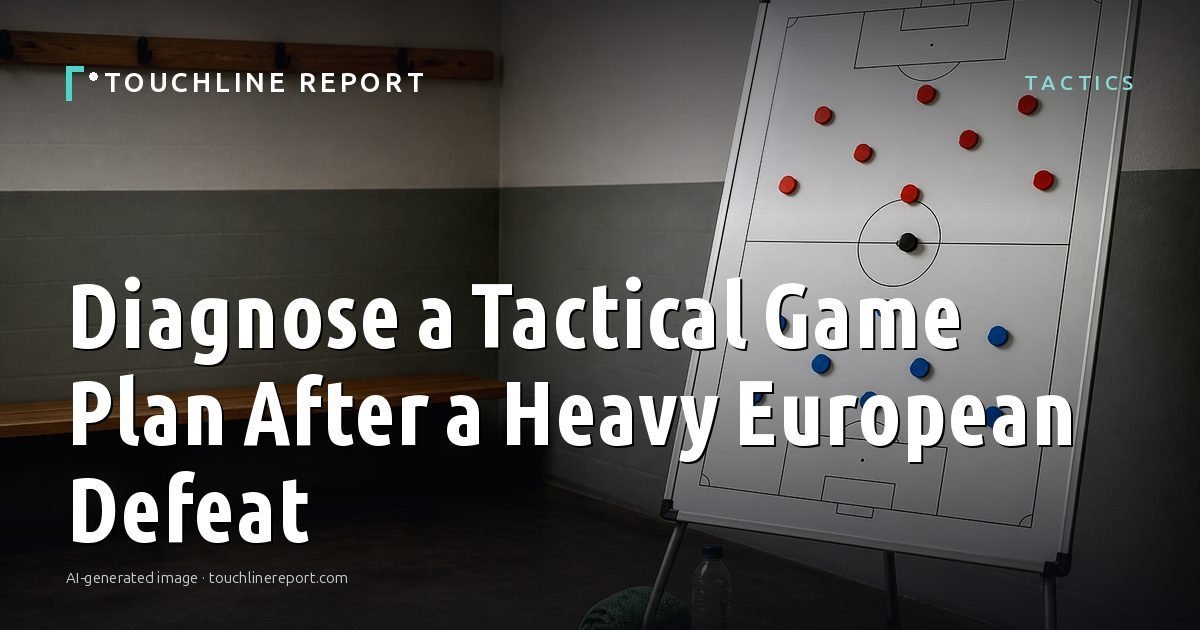 Illustration for the Tactics article “Diagnose a Tactical Game Plan After a Heavy European Defeat”: an AI-generated editorial illustration showing a scene illustrating the subject of the article, with the headline set over it. Illustrative only, not a photograph of a real event.