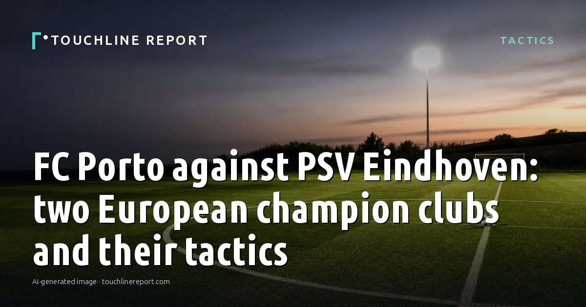 Illustration for the Tactics article “FC Porto against PSV Eindhoven: two European champion clubs and their tactics”: an AI-generated editorial illustration showing a scene illustrating the subject of the article, with the headline set over it. Illustrative only, not a photograph of a real event.