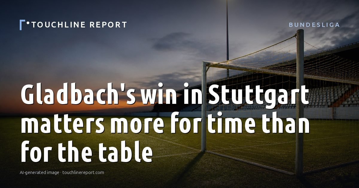 Illustration for the Bundesliga article “Gladbach's win in Stuttgart matters more for time than for the table”: an AI-generated editorial illustration showing a scene illustrating the subject of the article, with the headline set over it. Illustrative only, not a photograph of a real event.