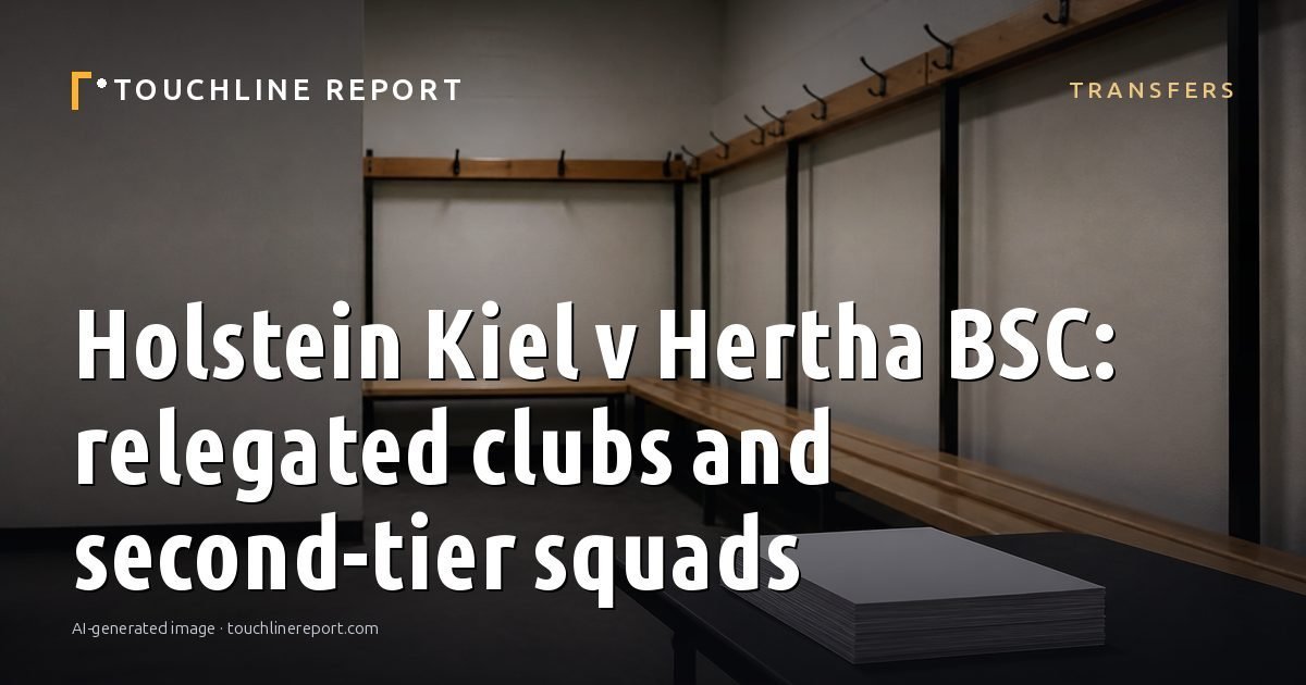Illustration for the Transfers article “Holstein Kiel v Hertha BSC: relegated clubs and second-tier squads”: an AI-generated editorial illustration showing a scene illustrating the subject of the article, with the headline set over it. Illustrative only, not a photograph of a real event.