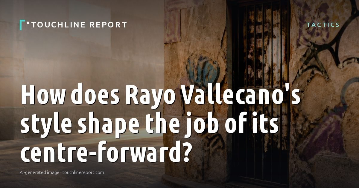 Illustration for the Tactics article “How does Rayo Vallecano's style shape the job of its centre-forward?”: an AI-generated editorial illustration showing a scene illustrating the subject of the article, with the headline set over it. Illustrative only, not a photograph of a real event.