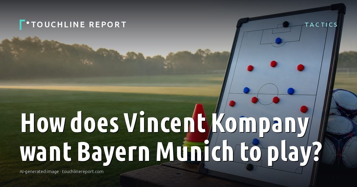 Illustration for the Tactics article “How does Vincent Kompany want Bayern Munich to play?”: an AI-generated editorial illustration showing a scene illustrating the subject of the article, with the headline set over it. Illustrative only, not a photograph of a real event.