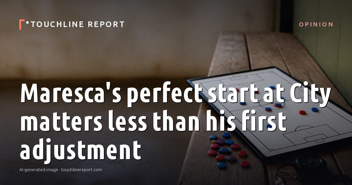 Illustration for the Opinion article “Maresca's perfect start at City matters less than his first adjustment”: an AI-generated editorial illustration showing a scene illustrating the subject of the article, with the headline set over it. Illustrative only, not a photograph of a real event.