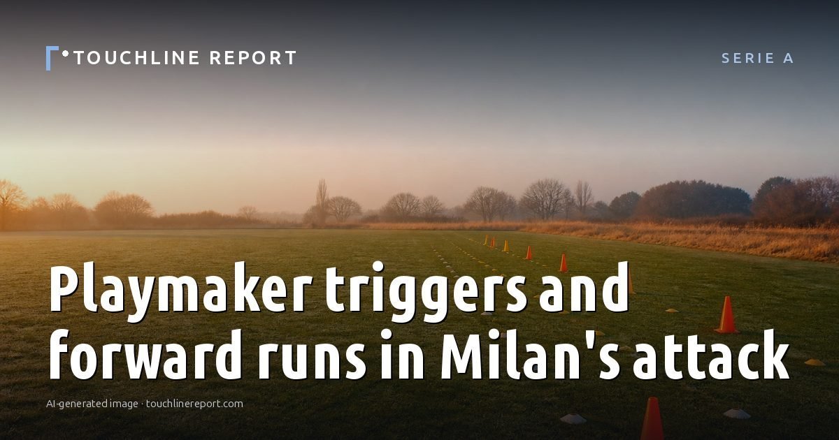 Illustration for the Serie A article “Playmaker triggers and forward runs in Milan's attack”: an AI-generated editorial illustration showing a scene illustrating the subject of the article, with the headline set over it. Illustrative only, not a photograph of a real event.