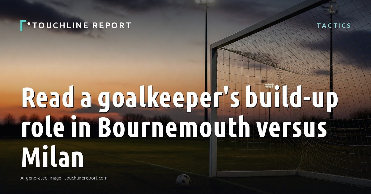 Illustration for the Tactics article “Read a goalkeeper's build-up role in Bournemouth versus Milan”: an AI-generated editorial illustration showing a scene illustrating the subject of the article, with the headline set over it. Illustrative only, not a photograph of a real event.