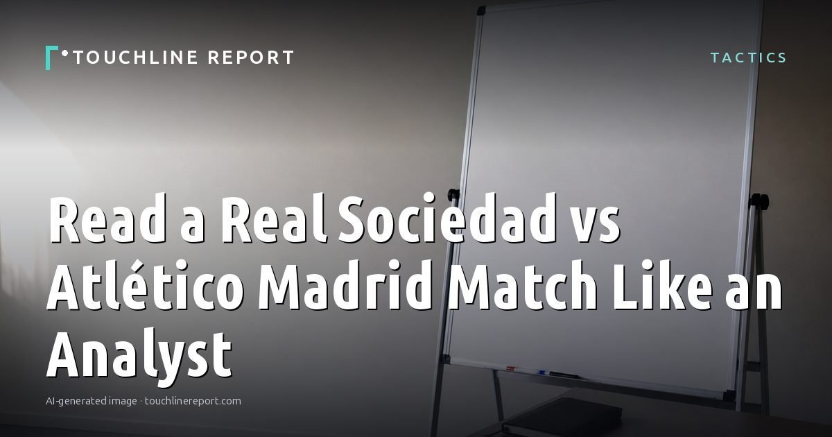Illustration for the Tactics article “Read a Real Sociedad vs Atlético Madrid Match Like an Analyst”: an AI-generated editorial illustration showing a scene illustrating the subject of the article, with the headline set over it. Illustrative only, not a photograph of a real event.