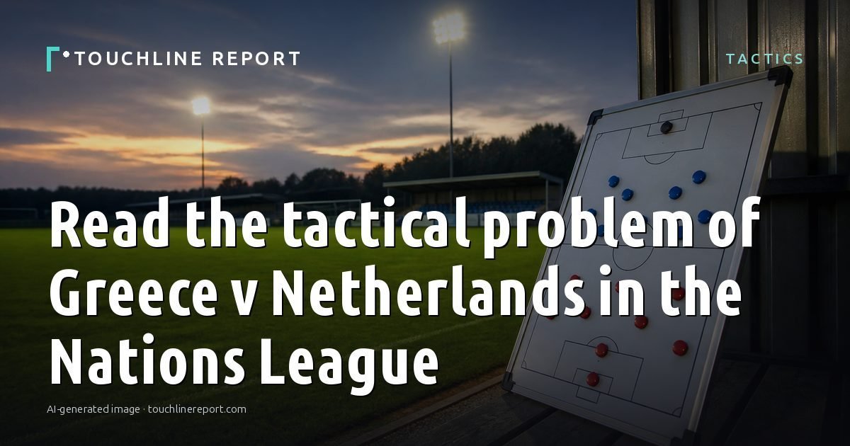 Illustration for the Tactics article “Read the tactical problem of Greece v Netherlands in the Nations League”: an AI-generated editorial illustration showing a scene illustrating the subject of the article, with the headline set over it. Illustrative only, not a photograph of a real event.