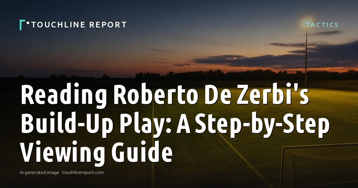Illustration for the Tactics article “Reading Roberto De Zerbi's Build-Up Play: A Step-by-Step Viewing Guide”: an AI-generated editorial illustration showing a scene illustrating the subject of the article, with the headline set over it. Illustrative only, not a photograph of a real event.