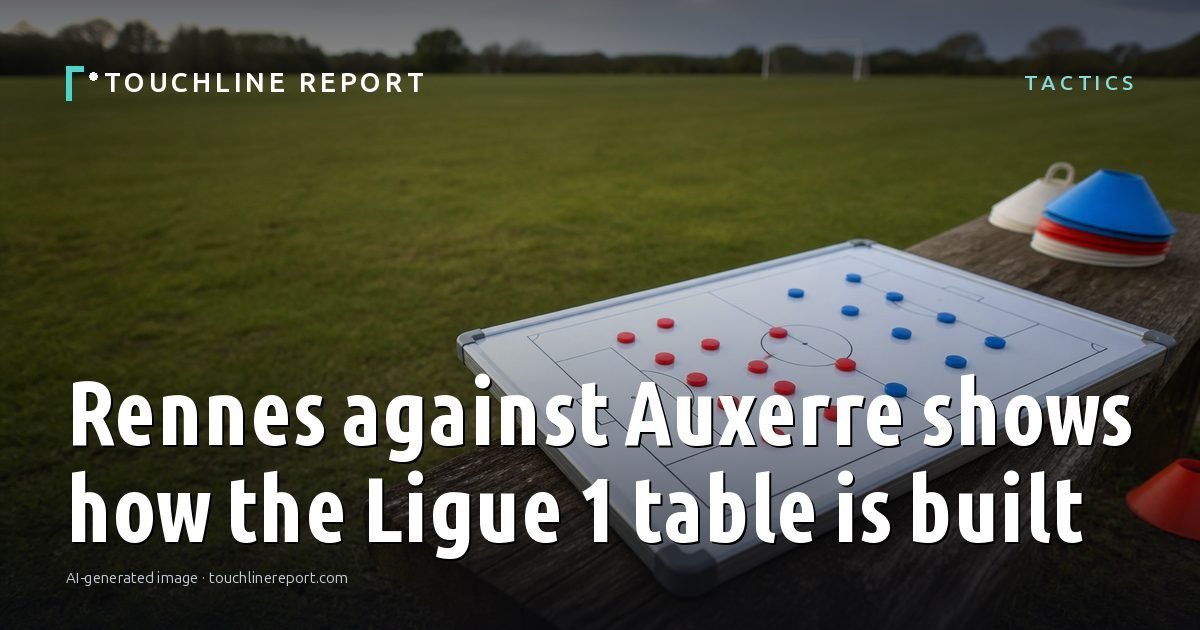 Illustration for the Tactics article “Rennes against Auxerre shows how the Ligue 1 table is built”: an AI-generated editorial illustration showing a scene illustrating the subject of the article, with the headline set over it. Illustrative only, not a photograph of a real event.