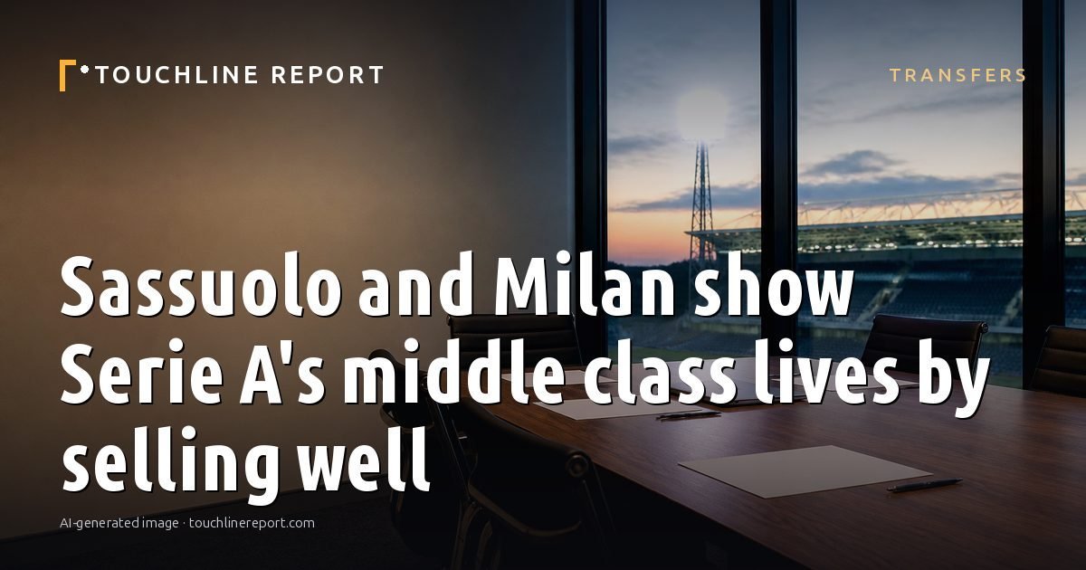 Illustration for the Transfers article “Sassuolo and Milan show Serie A's middle class lives by selling well”: an AI-generated editorial illustration showing a scene illustrating the subject of the article, with the headline set over it. Illustrative only, not a photograph of a real event.