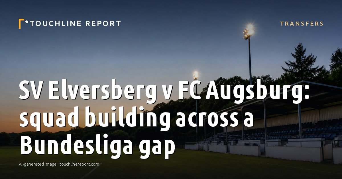 Illustration for the Transfers article “SV Elversberg v FC Augsburg: squad building across a Bundesliga gap”: an AI-generated editorial illustration showing a scene illustrating the subject of the article, with the headline set over it. Illustrative only, not a photograph of a real event.