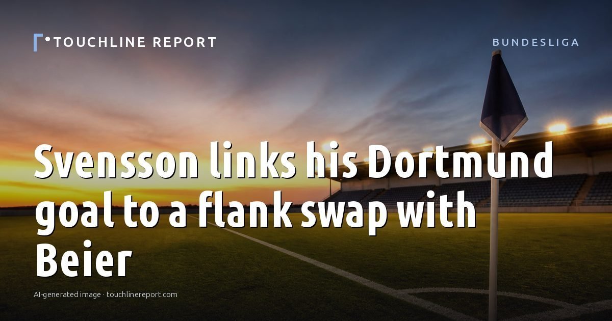 Illustration for the Bundesliga article “Svensson links his Dortmund goal to a flank swap with Beier”: an AI-generated editorial illustration showing a scene illustrating the subject of the article, with the headline set over it. Illustrative only, not a photograph of a real event.