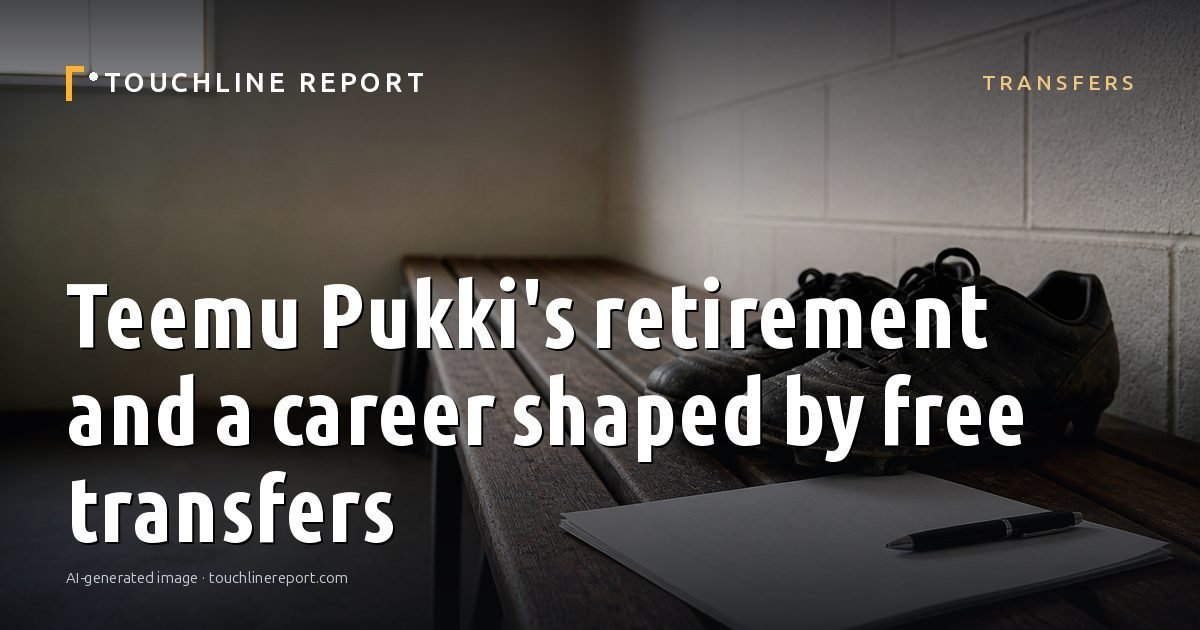 Illustration for the Transfers article “Teemu Pukki's retirement and a career shaped by free transfers”: an AI-generated editorial illustration showing a scene illustrating the subject of the article, with the headline set over it. Illustrative only, not a photograph of a real event.