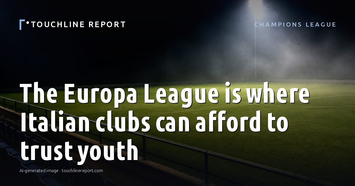 Illustration for the Champions League article “The Europa League is where Italian clubs can afford to trust youth”: an AI-generated editorial illustration showing a scene illustrating the subject of the article, with the headline set over it. Illustrative only, not a photograph of a real event.