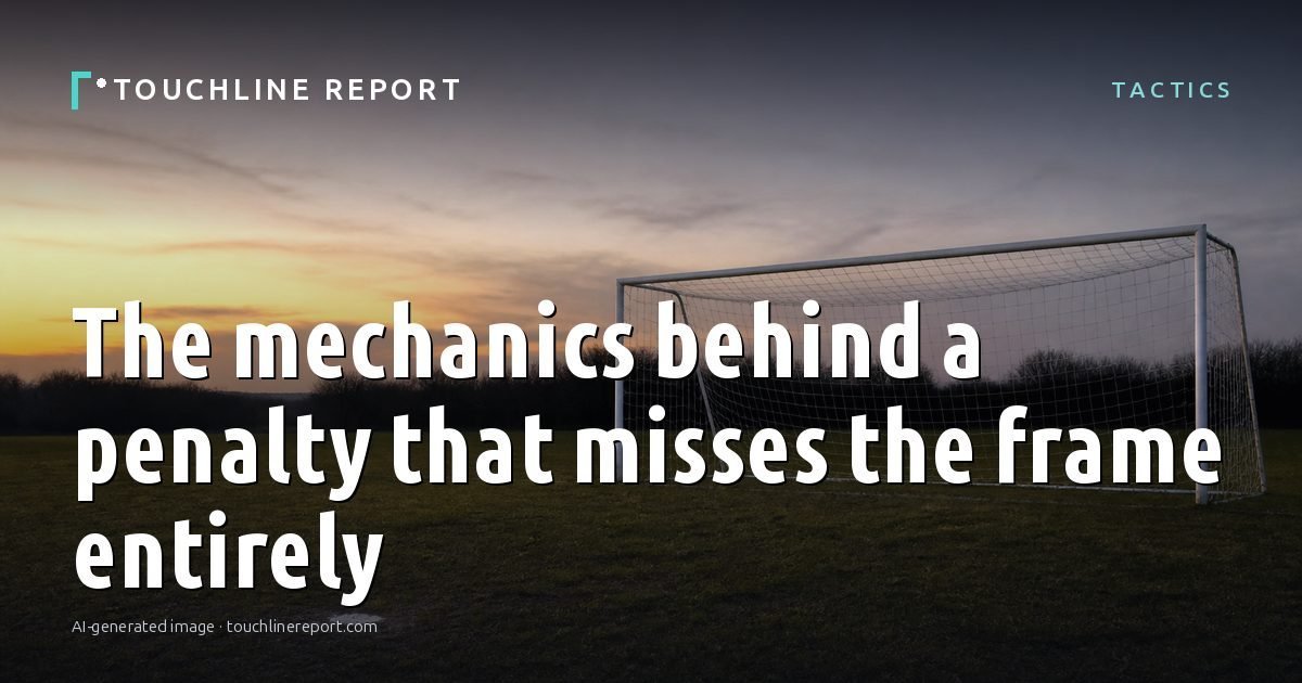 Illustration for the Tactics article “The mechanics behind a penalty that misses the frame entirely”: an AI-generated editorial illustration showing a scene illustrating the subject of the article, with the headline set over it. Illustrative only, not a photograph of a real event.