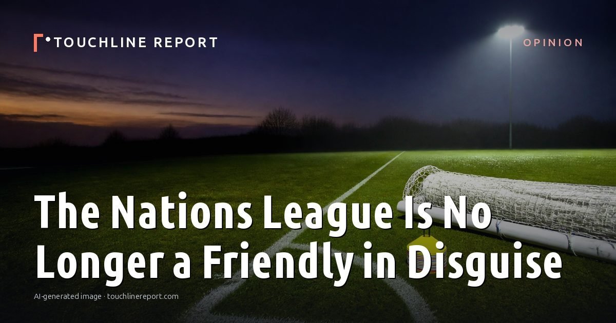 Illustration for the Opinion article “The Nations League Is No Longer a Friendly in Disguise”: an AI-generated editorial illustration showing a scene illustrating the subject of the article, with the headline set over it. Illustrative only, not a photograph of a real event.