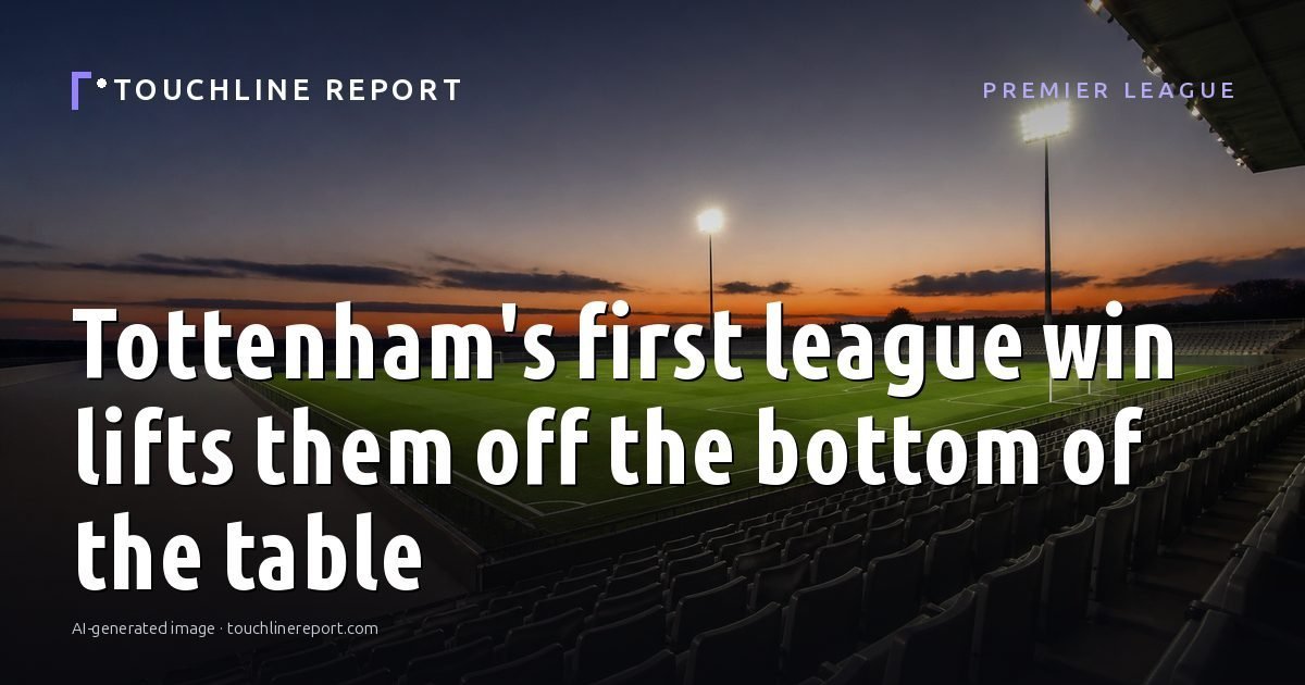 Illustration for the Premier League article “Tottenham's first league win lifts them off the bottom of the table”: an AI-generated editorial illustration showing a scene illustrating the subject of the article, with the headline set over it. Illustrative only, not a photograph of a real event.
