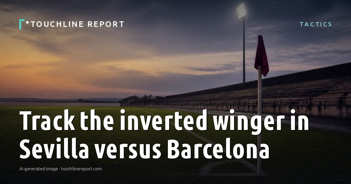 Illustration for the Tactics article “Track the inverted winger in Sevilla versus Barcelona”: an AI-generated editorial illustration showing a scene illustrating the subject of the article, with the headline set over it. Illustrative only, not a photograph of a real event.
