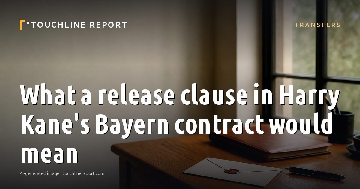 Illustration for the Transfers article “What a release clause in Harry Kane's Bayern contract would mean”: an AI-generated editorial illustration showing a scene illustrating the subject of the article, with the headline set over it. Illustrative only, not a photograph of a real event.