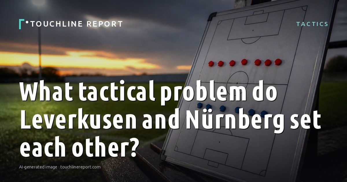 Illustration for the Tactics article “What tactical problem do Leverkusen and Nürnberg set each other?”: an AI-generated editorial illustration showing a scene illustrating the subject of the article, with the headline set over it. Illustrative only, not a photograph of a real event.