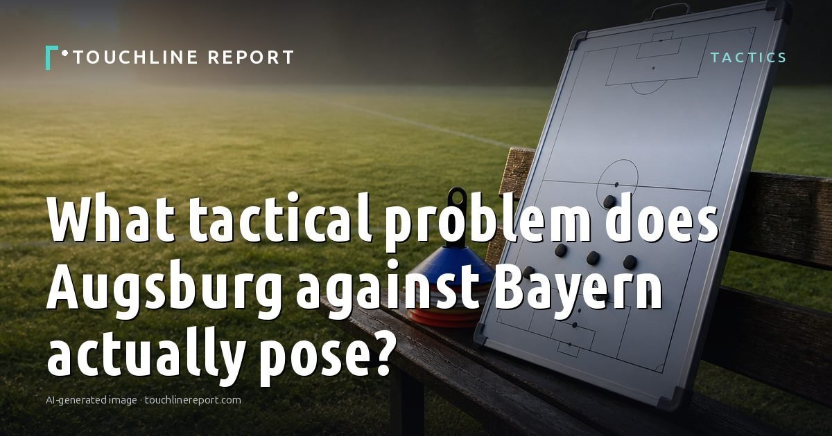 Illustration for the Tactics article “What tactical problem does Augsburg against Bayern actually pose?”: an AI-generated editorial illustration showing a scene illustrating the subject of the article, with the headline set over it. Illustrative only, not a photograph of a real event.