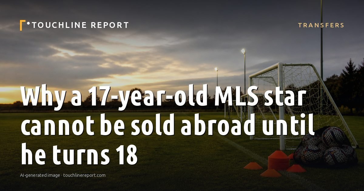 Illustration for the Transfers article “Why a 17-year-old MLS star cannot be sold abroad until he turns 18”: an AI-generated editorial illustration showing a scene illustrating the subject of the article, with the headline set over it. Illustrative only, not a photograph of a real event.