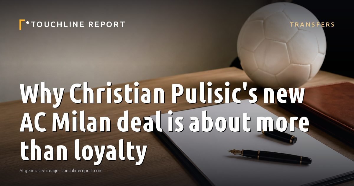 Illustration for the Transfers article “Why Christian Pulisic's new AC Milan deal is about more than loyalty”: an AI-generated editorial illustration showing a scene illustrating the subject of the article, with the headline set over it. Illustrative only, not a photograph of a real event.