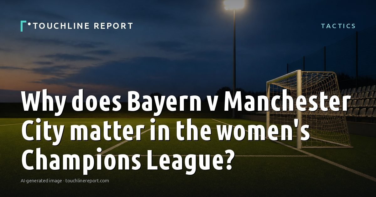 Illustration for the Tactics article “Why does Bayern v Manchester City matter in the women's Champions League?”: an AI-generated editorial illustration showing a scene illustrating the subject of the article, with the headline set over it. Illustrative only, not a photograph of a real event.