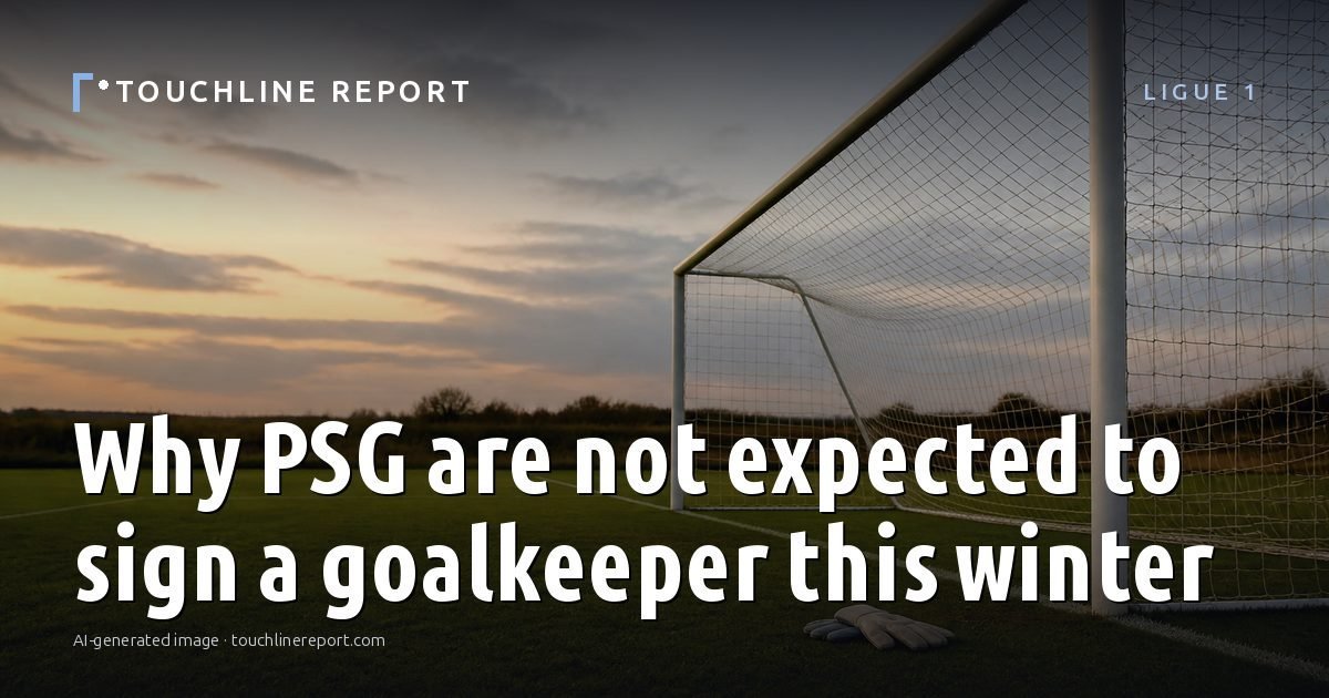 Illustration for the Ligue 1 article “Why PSG are not expected to sign a goalkeeper this winter”: an AI-generated editorial illustration showing a scene illustrating the subject of the article, with the headline set over it. Illustrative only, not a photograph of a real event.