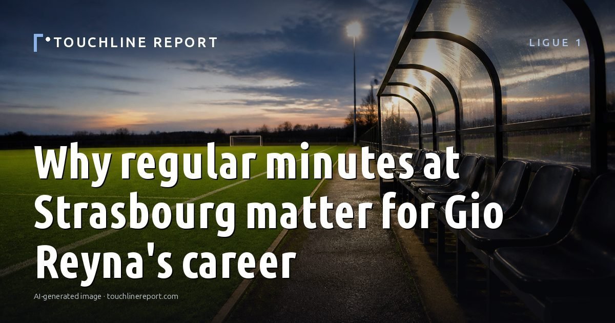 Illustration for the Ligue 1 article “Why regular minutes at Strasbourg matter for Gio Reyna's career”: an AI-generated editorial illustration showing a scene illustrating the subject of the article, with the headline set over it. Illustrative only, not a photograph of a real event.